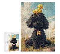 Jigsaw Puzzle 300 PCS for Teenagers Black Poodle with Yellow Duck -2 Adult Jigsaw Puzzles Improve Memory Difficult And Challenge Christmas Birthday Gifts 300 PCS