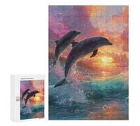 Jigsaw Puzzle 300 PCS for Teenagers Dolphins Leaping at Sunset -1 Jigsaws for Adults Puzzle Improve Memory Educational Challenge Unique Birthday And Gifts 300 PCS