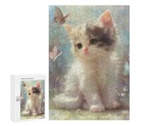 Jigsaw Puzzle 300 PCS for Teenagers Fluffy Kitten with Butterflies Jigsaws for Adults Puzzle Improve Memory Educational Challenge Unique Birthday And Gifts 300 PCS