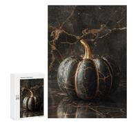 Jigsaw Puzzle 300 PCS for Teenagers Gilded Black Marble Pumpkin Decor Adult Jigsaw Puzzles Improve Memory Difficult And Challenge Christmas Birthday Gifts 300 PCS