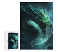 Jigsaw Puzzle 300 PCS for Teenagers Green Dragon Artwork Adult Jigsaw Puzzles Improve Memory Difficult And Challenge Christmas Birthday Gifts 300 PCS