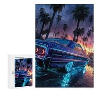 Jigsaw Puzzle 300 PCS for Teenagers Neon Classic Car Sunset Adult Jigsaw Puzzles Improve Memory Difficult And Challenge Christmas Birthday Gifts 300 PCS