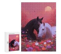 Jigsaw Puzzle 300 PCS for Teenagers Romantic Horse Meadow Sunset Adult Jigsaw Puzzles Improve Memory Difficult And Challenge Christmas Birthday Gifts 300 PCS