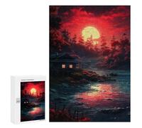 Jigsaw Puzzle 300 PCS for Teenagers Serene Sunset Cabin Reflections Adult Jigsaw Puzzles Improve Memory Difficult And Challenge Christmas Birthday Gifts 300 PCS