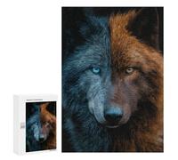 Jigsaw Puzzle 300 PCS for Teenagers Two-faced Wolf with Blue And Orange Fur Adult Jigsaw Puzzles For Family Fun Help The Brain Exercise Beautiful Design Game 300 PCS