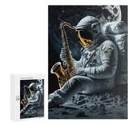 Jigsaw Puzzle 300 PCS for Teenagerss Astronaut Playing Saxophone on The Moon Jigsaws for Adults Family Games Hand Speed Race for Birthday, Chrismas 300 PCS