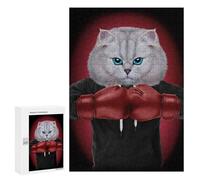 Jigsaw Puzzle 300 PCS for Teenagerss Boxer Cat Boxing Champion Puzzle for Adults Relaxing Games Perfect Decoration Deal As Gifts for The Whole Family 300 PCS