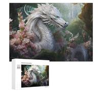 Jigsaw Puzzle 300 PCS for Teenagerss Enchanted White Dragon Amidst Blossoms Jigsaws for Adults Family Games Hand Speed Race for Birthday, Chrismas 300 PCS