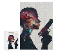 Jigsaw Puzzle 300 PCS for Teenagerss Gun Galaxy Silhouette Puzzle for Adults Relaxing Games Perfect Decoration Deal As Gifts for The Whole Family 300 PCS
