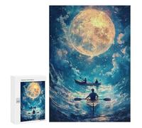 Jigsaw Puzzle 300 PCS for Teenagerss Kayaking Under The Moon Puzzles for Adults Family Game Home Decoration for Birthday, Chrismas 300 PCS