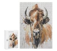 Jigsaw Puzzle 300 PCS for Teenagerss Watercolor Bison Puzzle for Adults Relaxing Games Perfect Decoration Deal As Gifts for The Whole Family 300 PCS