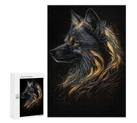 Jigsaw Puzzle 300 PCS Fox Black Gold Dark BG Puzzles for Teenagerss Stress Reliever Educational Challenge Unique Birthday And Gifts 300 PCS