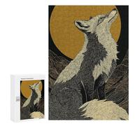 Jigsaw Puzzle 300 PCS Fox Howling at The Moon Illustration Adult Puzzles Toy Wall Decor Birthday Present Deal As Gifts for The Whole Family 300 PCS