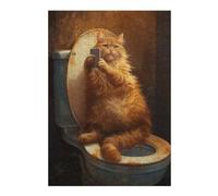 Jigsaw Puzzle 300 PCS Funny Cat Taking A Selfie at Bathroom Puzzle for Adults Anti-Stress Toys Perfect Decoration Deal As Gifts for The Whole Family 300 PCS