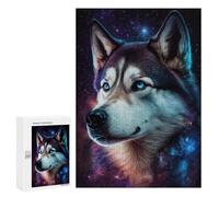 Jigsaw Puzzle 300 PCS Galactic Husky Portrait-4 Puzzles for Teenagerss Stress Reliever Educational Challenge Unique Birthday And Gifts 300 PCS