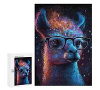 Jigsaw Puzzle 300 PCS Galactic Llama Glasses Art Print Jigsaws for Adults Puzzle Birthday Present Difficult And Challenge Challenging Game Gifts 300 PCS