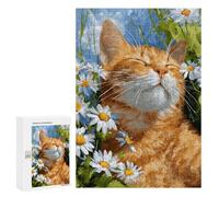 Jigsaw Puzzle 300 PCS Ginger Cat in Daisies-1 Adult Jigsaw Puzzles Enhance Memory Parent-child Interaction Brainteaser Family Games 300 PCS