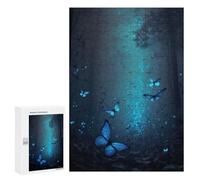 Jigsaw Puzzle 300 PCS Glowing Blue Butterflies Forest Jigsaws for Adults Toy Wall Decor Difficult Hard Unique Gifts for Birthday And Christmas 300 PCS