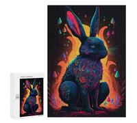 Jigsaw Puzzle 300 PCS Glowing Neon Rabbit Art Print-1 Puzzles for Teenagerss Stress Reliever Educational Challenge Unique Birthday And Gifts 300 PCS