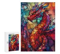 Jigsaw Puzzle 300 PCS Glowing Stained Glass Dragon Puzzles for Teenagerss Stress Reliever Educational Challenge Unique Birthday And Gifts 300 PCS