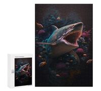 Jigsaw Puzzle 300 PCS Great White Shark in Coral Reef Jigsaws for Adults Toy Wall Decor Difficult Hard Unique Gifts for Birthday And Christmas 300 PCS