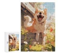 Jigsaw Puzzle 300 PCS Happy Akita Inu Dog Jigsaws for Adults Toy Wall Decor Difficult Hard Unique Gifts for Birthday And Christmas 300 PCS