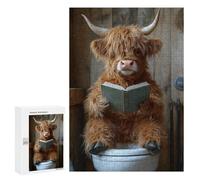 Jigsaw Puzzle 300 PCS Highland Cow Reading on Toilet Puzzles for Teenagerss Stress Reliever Educational Challenge Unique Birthday And Gifts 300 PCS