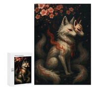 Jigsaw Puzzle 300 PCS Kitsune with Mask And Cherry Blossoms Puzzles for Teenagerss Stress Reliever Educational Challenge Unique Birthday And Gifts 300 PCS