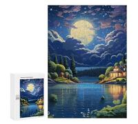 Jigsaw Puzzle 300 PCS Moonlit Lake Serenity Jigsaws for Adults Anti-Stress Toys Staycation Kill Time Help The Brain Exercise 300 PCS
