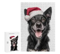Jigsaw Puzzle 300 PCS Mudi Dog with Santa Hat Portrait Adult Puzzles Toy Wall Decor Birthday Present Deal As Gifts for The Whole Family 300 PCS