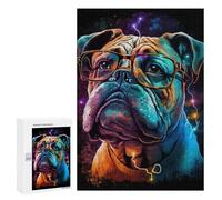 Jigsaw Puzzle 300 PCS Neon Bulldog Glasses Art Print -2 Puzzles for Teenagerss Stress Reliever Educational Challenge Unique Birthday And Gifts 300 PCS
