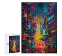 Jigsaw Puzzle 300 PCS Neon Cityscape Abstract Jigsaws for Adults Anti-Stress Toys Staycation Kill Time Help The Brain Exercise 300 PCS