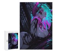 Jigsaw Puzzle 300 PCS Neon Demon Girl in Dark Forest Jigsaws for Adults Puzzle Birthday Present Difficult And Challenge Challenging Game Gifts 300 PCS