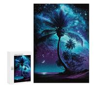 Jigsaw Puzzle 300 PCS Neon Palm Night Sky Jigsaw Puzzles for Teenagerss Hand Speed Race Fun Activities at Home Challenging Game And Family Play 300 PCS