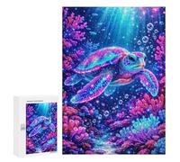 Jigsaw Puzzle 300 PCS Neon Turtle Underwater Coral Reef Jigsaw Puzzles for Teenagerss Hand Speed Race Fun Activities at Home Challenging Game And Family Play 300 PCS