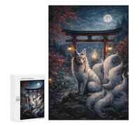 Jigsaw Puzzle 300 PCS Nine-tailed Fox in Japanese Landscape Puzzles for Teenagerss Stress Reliever Educational Challenge Unique Birthday And Gifts 300 PCS