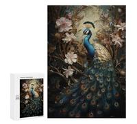 Jigsaw Puzzle 300 PCS Peacock in Floral Frame Jigsaws for Adults Toy Wall Decor Pattern Assembly Deal As Gifts for The Whole Family 300 PCS