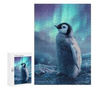 Jigsaw Puzzle 300 PCS Penguin Chick Under Aurora Borealis Adult Puzzles Toy Wall Decor Birthday Present Deal As Gifts for The Whole Family 300 PCS