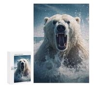 Jigsaw Puzzle 300 PCS Polar Bear Roaring in Water Jigsaws for Adults Anti-Stress Toys Staycation Kill Time Help The Brain Exercise 300 PCS