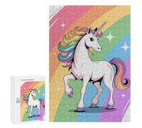 Jigsaw Puzzle 300 PCS Rainbow Unicorn Cartoon Illustration Jigsaws for Adults Toy Wall Decor Pattern Assembly Deal As Gifts for The Whole Family 300 PCS