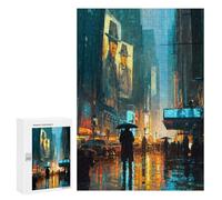 Jigsaw Puzzle 300 PCS Rainy City Night Neon Reflections Jigsaw Puzzles for Teenagerss Hand Speed Race Fun Activities at Home Challenging Game And Family Play 300 PCS