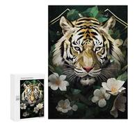 Jigsaw Puzzle 300 PCS Silver Tiger Flowers 2 Jigsaws for Adults Toy Wall Decor Pattern Assembly Deal As Gifts for The Whole Family 300 PCS
