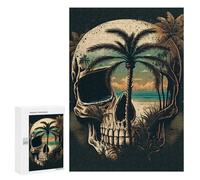 Jigsaw Puzzle 300 PCS Skull Beach Sunset Artwork Jigsaws for Adults Anti-Stress Toys Staycation Kill Time Help The Brain Exercise 300 PCS