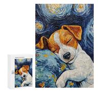 Jigsaw Puzzle 300 PCS Sleeping Jack Russel Terrier Starry Night Adult Puzzles Toy Wall Decor Birthday Present Deal As Gifts for The Whole Family 300 PCS