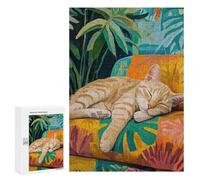 Jigsaw Puzzle 300 PCS Sleeping Orange Cat Jigsaws for Adults Toy Wall Decor Pattern Assembly Deal As Gifts for The Whole Family 300 PCS