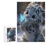 Jigsaw Puzzle 300 PCS Snow Leopard Cub with Butterfly Adult Jigsaw Puzzles Enhance Memory Parent-child Interaction Brainteaser Family Games 300 PCS
