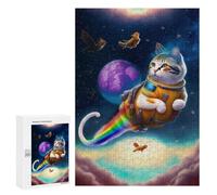 Jigsaw Puzzle 300 PCS Space Cat with Rainbow Tail Adult Puzzles Toy Wall Decor Birthday Present Deal As Gifts for The Whole Family 300 PCS