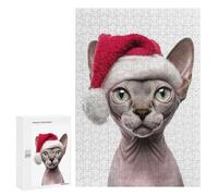 Jigsaw Puzzle 300 PCS Sphynx Cat Christmas Portrait Adult Puzzles Toy Wall Decor Birthday Present Deal As Gifts for The Whole Family 300 PCS