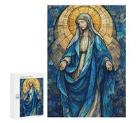Jigsaw Puzzle 300 PCS Stained Glass Virgin Mary Illustration Jigsaws for Adults Toy Wall Decor Difficult Hard Unique Gifts for Birthday And Christmas 300 PCS