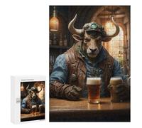 Jigsaw Puzzle 300 PCS Steampunk Craft Beer Ox Jigsaws for Adults Puzzle Birthday Present Difficult And Challenge Challenging Game Gifts 300 PCS